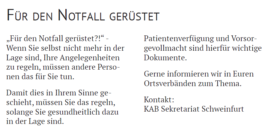 Fur den Notfall gerustet